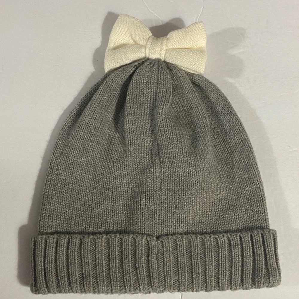 KATE SPADE New York Knitted Hat, NWOT, Ribbed Knit, Bow, Toboggan, Wool Blend